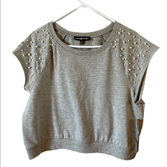 Almost Famous pearl faux beads top in a size large NWT pearl beads on sleeves - Picture 1 of 12